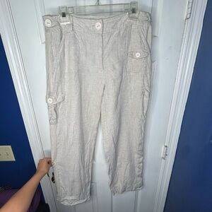 Talbots Beige Cargo Style Linen Pants